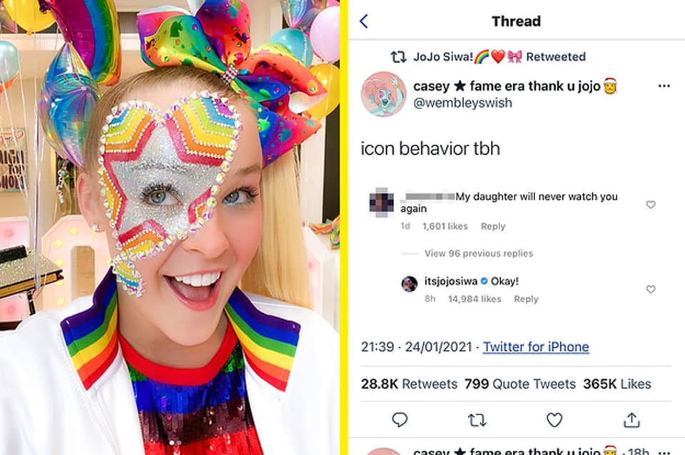 Jojo Siwa decked out in rainbow makeup.